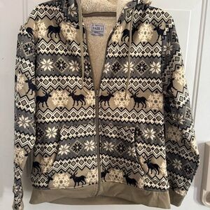 Nordic Pattern Hoodie - Beige and Black